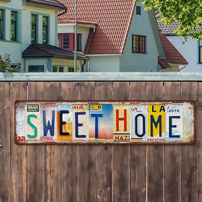 Vintage License Plate SWEET HOME Sign – 16x4 Inch Rustic Tin Wall Décor for Entryway, Living Room, Farmhouse, Kitchen or Cottage - Image 4