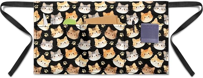 Server Apron with 3 Pockets 13 Inch Short Half Waist Aprons Waterproof Cooking Aprons for Women Men by Unknown