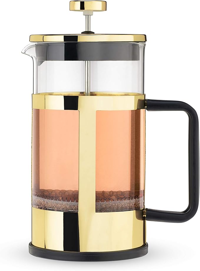 Pinky Up Piper Stainless Steel French Press Coffee Maker, Borosilicate Glass Tea Press for Loose Tea, Stylish, Durable & Easy to Clean, Sleek Design, Coffee Bar Accessories, 34 oz, Gold