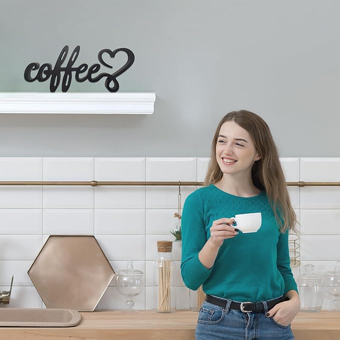 Coffee Wooden Bar Decor Sign, Farmhouse Coffee Accessories, Rustic Wood Coffee Table Sign Kitchen Plaque, 9.4" X4.2" Wood Plaque With Stand Gift For Home Kitchen Tabletop Decor(Black)