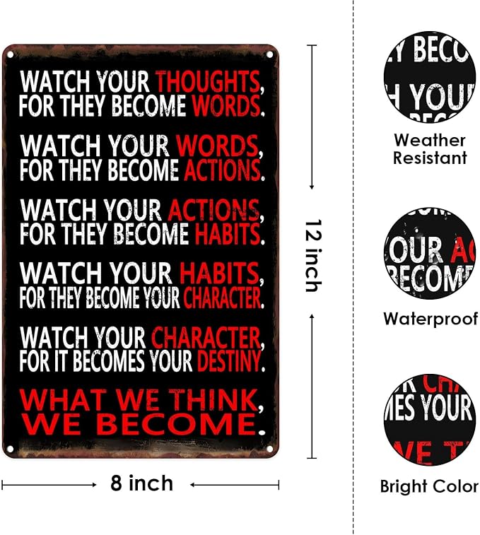 Sanwarm Watch Your Thoughts Motivational Classroom Metal Sign Inspiring Poster Tin Signs For Office Living Room Home Decorations Artwork School Study Room Art Wall Decor Hangings 12 X 8 Inch - Image 3