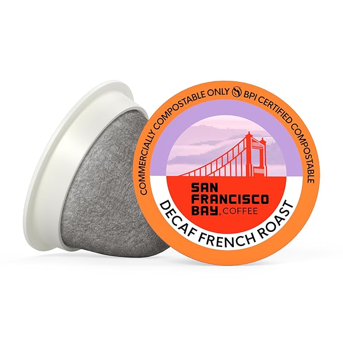 San Francisco Bay Compostable Coffee Pods - DECAF French Roast (80 Ct) K Cup Compatible including Keurig 2.0, Dark Roast, Swiss Water Processed
