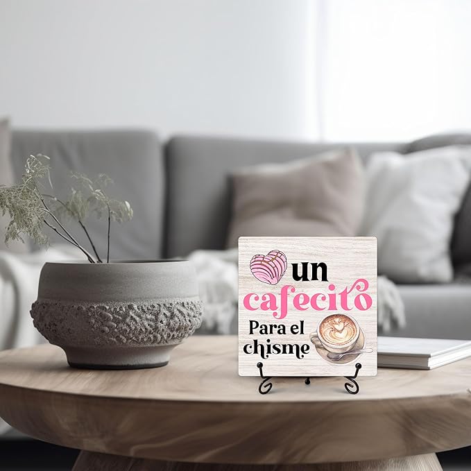 Stylish Cafe Station Decor, Coffee Bar Sign, Pink Signs for Station, Gifts for Coffee Lovers, Rustic Farmhouse Home Office Kitchen Decoration Bar Favor and Accessories 5 x 5 Inches-105