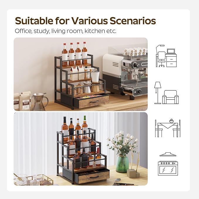 3-Tier Cologne Stand with Fabric Drawer, Cologne Organizer for Men, Spacious Wine Rack,Coffee Syrup Stand for Kitchen, Bathroom & Bar Counter Décor - Image 7
