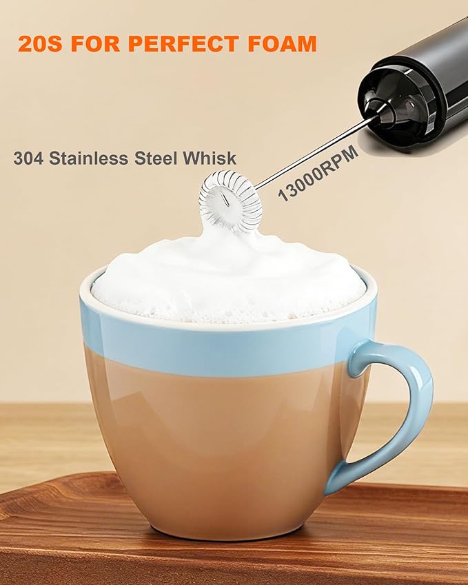 Handheld Milk Frother with Cover, Battery Powered Portable Drink Mixer (2AA Not Included) - Electric Frother Wand for Coffee, Latte, Matcha, Cappuccino & Hot Chocolate