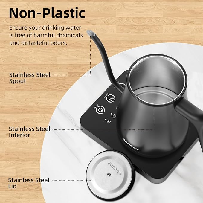 Panana Electrick Kettle, Gooseneck Electric Kettle Temperature Control with LCD Display, Pour Over Coffee Tea Kettle, Fast Heating, Overheat Protection, Memory Function,0.8L