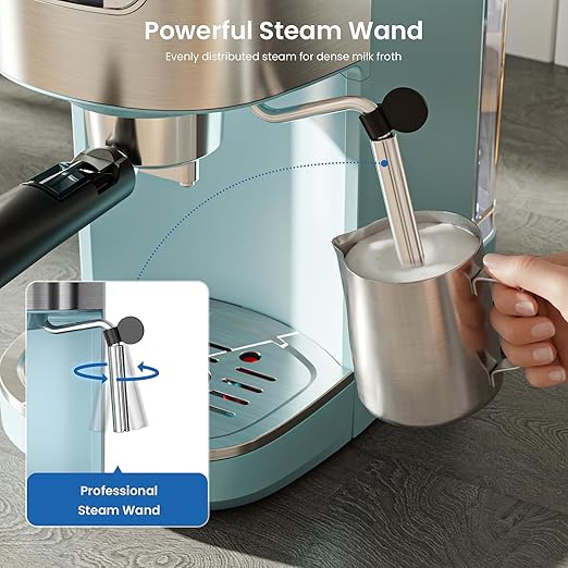 COWSAR Espresso Machine,Expresso Coffee Machines,Espresso Maker with Milk Frother Steam Wand & 40oz Removable Water Tank，Stainless Steel Compact Cappuccino & Latte Machine