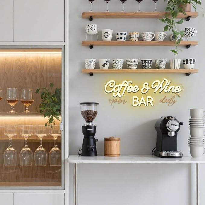 Coffee & Wine Neon Sign for Wall Decor Dimmable 16.54" x 6.54" Led Sign for Home Bar USB Powered Neon Light for Wine Cellar Cafe Farmhouse Kitchen Pub Dining Room Shop Party Decoration