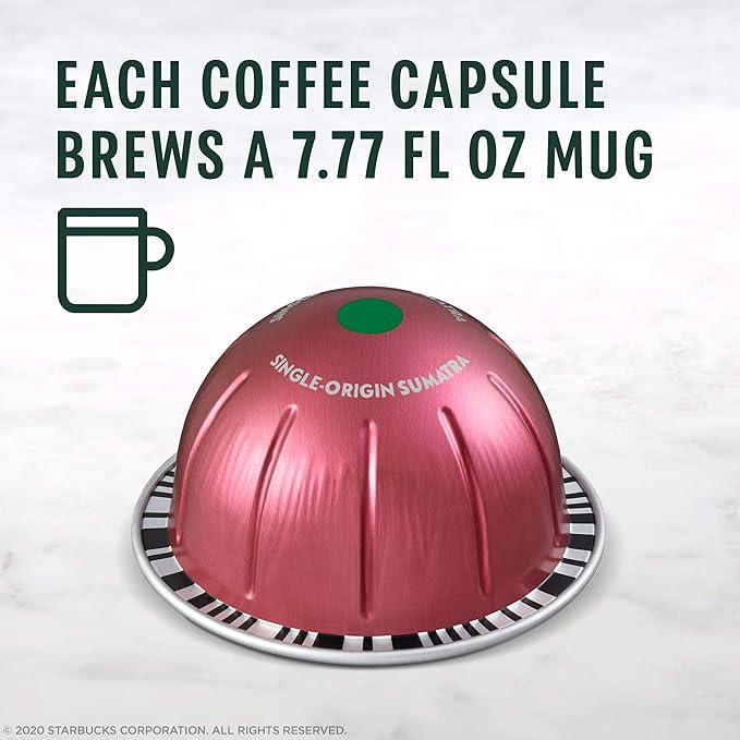 Starbucks by Nespresso Vertuo, Single-Origin Sumatra, Dark Roast Coffee, 32-count Coffee Pods, Brews 7.8 oz.