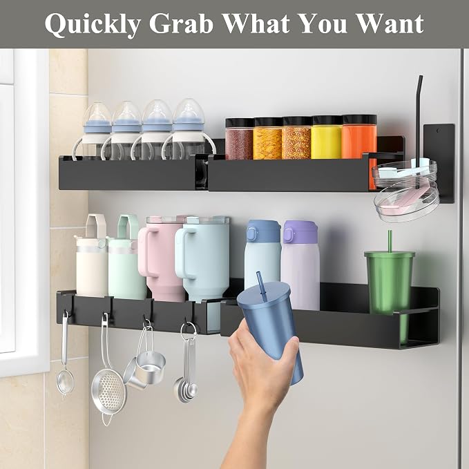 HuggieGems Magnetic Water Bottle Holder for Refrigerator, Cup Holder Organizer for Stanley and Tumbler for Kitchen, 4 Pack, Black - Image 4