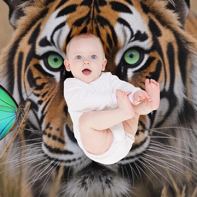 Beautiful Tiger Nature Grass Super Soft Throw Blanket, Blue Butterfly Flannel Fleece Decorative Throw for Sofa Couch Bedroom Decor Outdoor Use 40"x50"