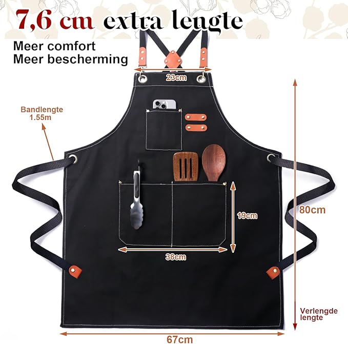Plus Size Kitchen Apron for Men Women, Cross Back Cotton Canvas Chef Apron - Image 5