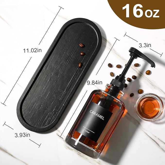 Coffee Syrup Dispenser for Coffee Bar, Glass Syrup Dispenser with 1/4oz Large Capacity Pump, Coffee Syrup Pump Dispenser for Coffee Station, 16.9 fl oz Maple Syrup Bottles for Coffee Bar Organizer - Image 4