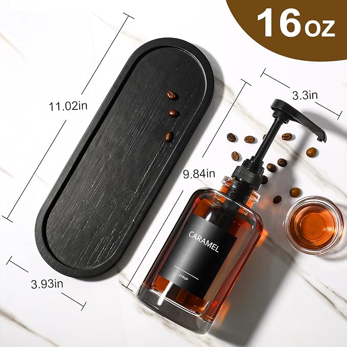 Coffee Syrup Dispenser for Coffee Bar, Glass Syrup Dispenser with 1/4oz Large Capacity Pump, Coffee Syrup Pump Dispenser for Coffee Station, 16.9 fl oz Maple Syrup Bottles for Coffee Bar Organizer - Image 2