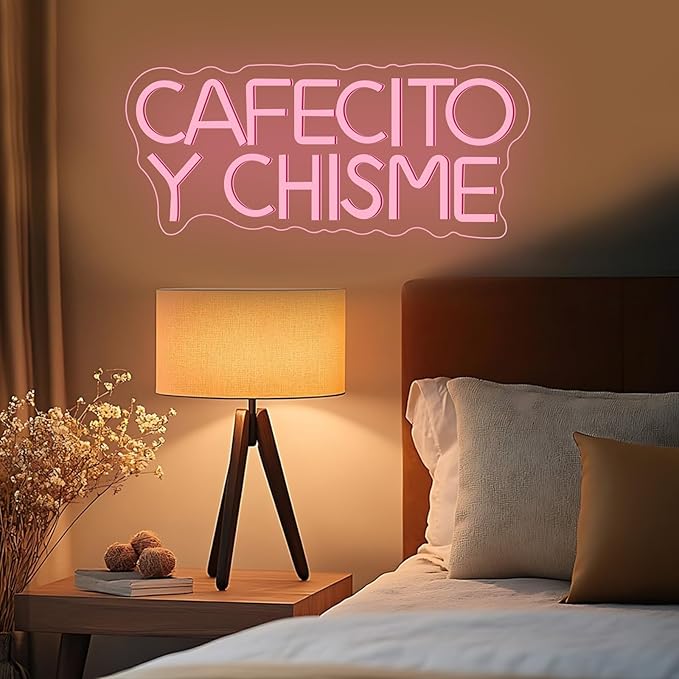 Cafecito Y Chisme Neon Sign for Wall Decor Dimmable Cafecito Y Chisme Sign Mexican Gifts Led Neon Light Sign for Bedroom Coffee Lover Gifts Home Kitchen Decoration