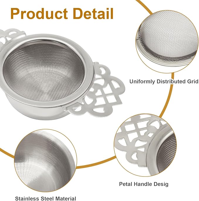 2 Pcs Tea Strainer Bowl, Stainless Steel Loose Leaf Tea Filter for Easy Brewing and Cleaning, Design Fits Most Standard Cups (Silver)