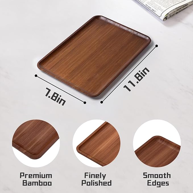 Bamboo Vanity Tray, Decorative Tray for Counter, Coffee Table, Kitchen, Bedroom (Small)