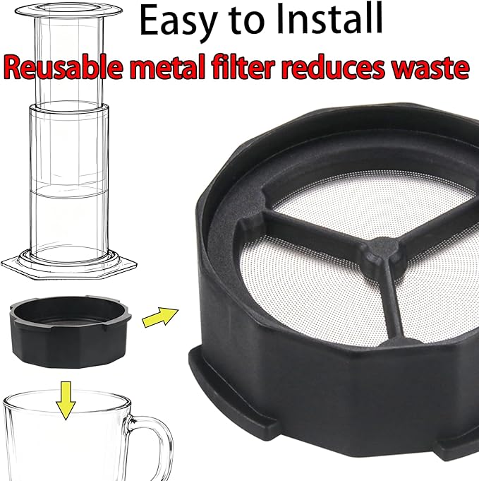 Stainless Steel Reusable Filter for AeroPress Coffee Maker(Superfine)，Premium Replacement Disc, 2-in-1 design, freeing you from changing filter screens or filter papers. (2, Black)