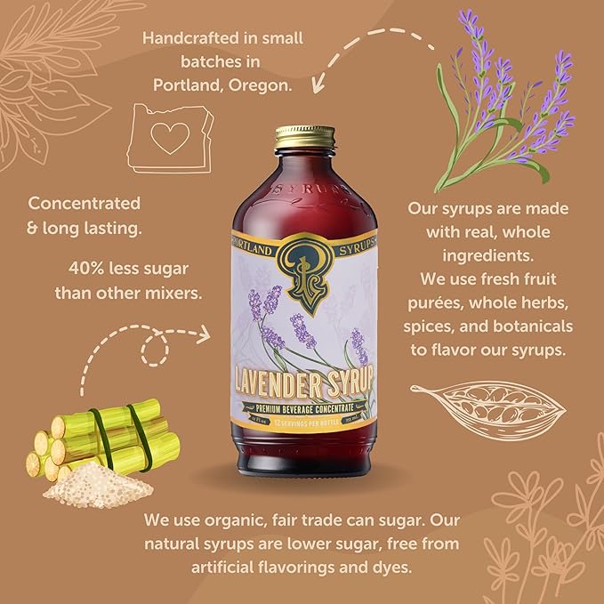 Portland Syrups Lavender Syrup - Premium Beverage Concentrate for Delicious Cocktails, Tea, Soda, Coffee Drinks, Baking, and More - 12 oz with 24 Servings (Pack of 1)