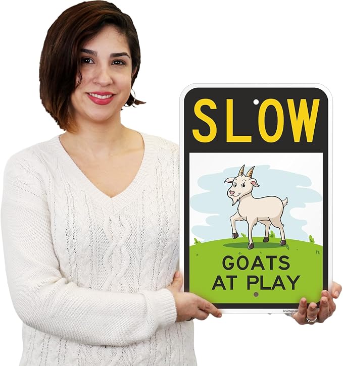 SmartSign Slow Goats At Play Funny Animal Sign - 12" x 18", 63 mil Laminated Rustproof Aluminum Metal, Pre-Drilled Holes, For Gift, Yard, Cafe, Room Decor, Outdoor, Made in USA - Image 2