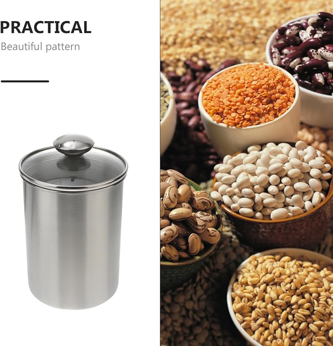Cabilock Stainless Steel Canister Food Jars with Glass Lid, Kitchen Coffee Canister Cereal Storage Containers for Countertop Tea Sugar Beans Flour Cookie Candy Snack and More 60oz