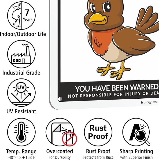 SmartSign Funny Beware Of Birds Warning Sign - 10"x7", 40 mil Laminated Rust-free Aluminum - Metal Signs for Wall Decor, Outdoors, Garden, Patio, Gifts, Cafe - Birds Theme, Made in USA - Image 7