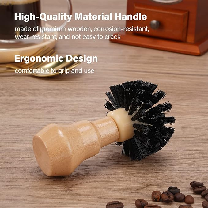 Coffee Portafilter Basket Cleaning Brush, Stiff Bristles and Wood Handle Coffee Accessories, Coffee Filter Brush Fits for 54mm/58mm Espresso Barista Machine Cleaning Tool