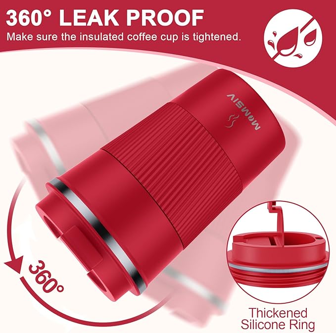 MOMSIV 12oz Travel Mug, Insulated Coffee Cup with Leakproof Lid, Vacuum Stainless Steel Double Walled Reusable Tumbler for Hot and Cold Water Coffee and Tea