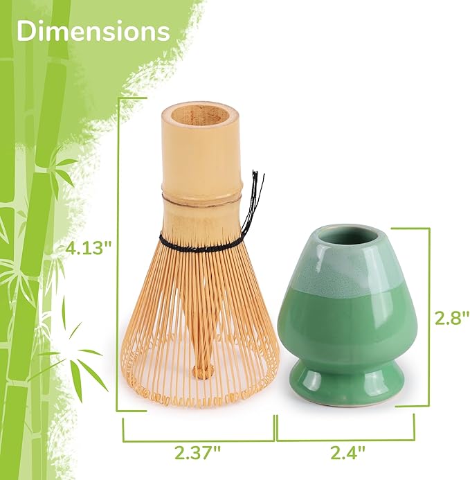 Matcha Tea Bamboo Whisk And Ceramic Rest 2 Piece Set - Mint Green Holder - 1 Set