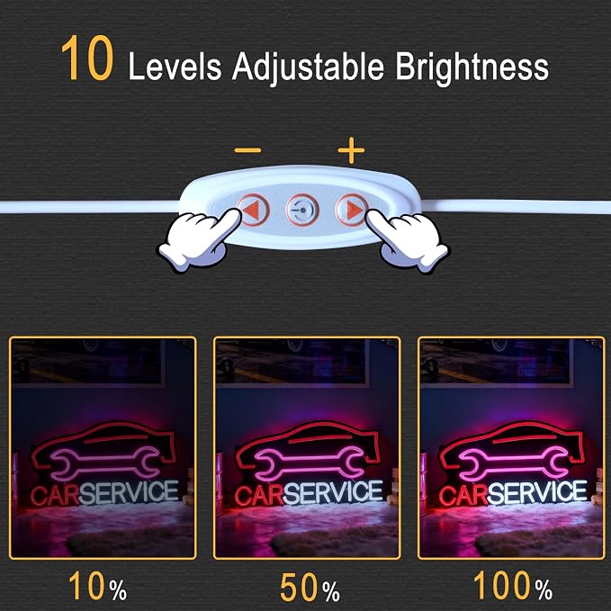 Car Service Neon Sign, Car Silhouette and Wrench Shapes Decorative Neon Light for Auto Shop Garage Workshop Man Cave Wall Table Automotive Themed Decor, USB Powered LED Light, 16.1 x 9.1 In - Image 3