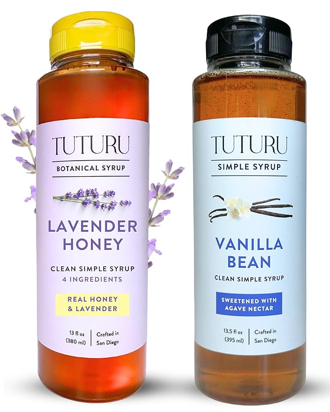 Spring Syrup Bundle - Lavender Simple Syrup and Vanilla Simple Syrup for Coffee, Cocktails, Matcha - Sweetened with real Honey and Agave Nectar - Infused with Real Spices - 13.5 oz (2 Pack)