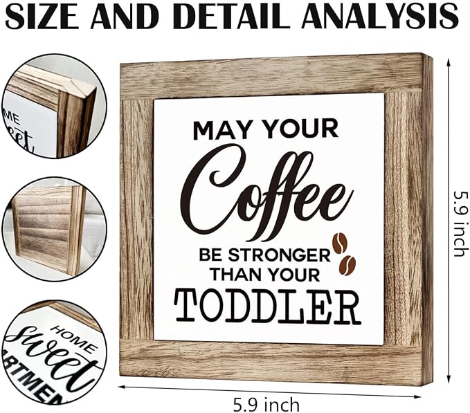 Coffee Sign, Farmhouse Coffee Decor, May Your Coffee Be Stronger Than Your Toddler Sign, Funny Coffee Decor Set, Wooden Box Signs for Home Decor, Cafe Decor, Humorous Coffee Sign Decor, white - Image 2