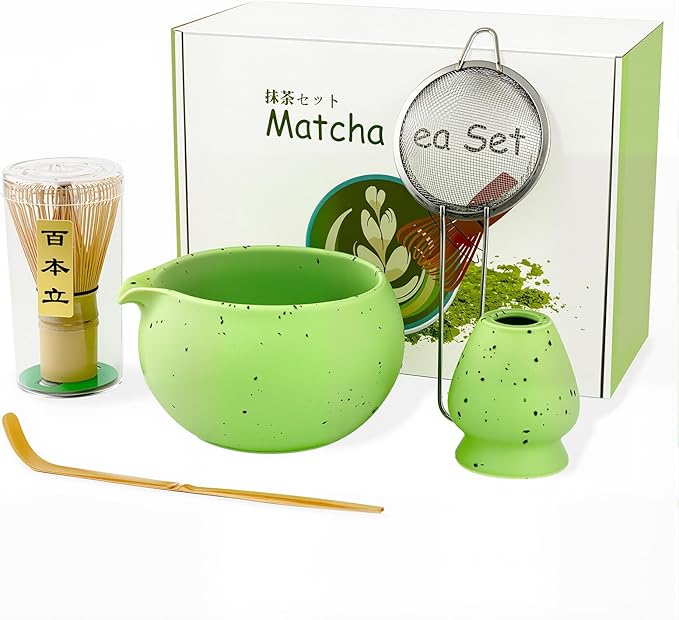 Matcha Whisk Set,5 Pcs Matcha Set,Matcha Kit for Ceremony,Tradition Tea Set for Making Breakfast/Latte,Matcha Whisk Set with Bowl(Chawan)/Whisk and Stainless Sifter,Gift for Family/Friend