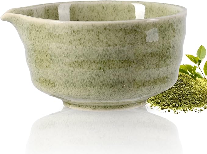Matcha Bowl with Spout, 500 ml/18 oz Ceramic Matcha Mixing Bowl, Japanese Ceremonial Matcha Chawan for Matcha Powder/Salad/Fruit/Soup/Tea - Wave Style Matcha Bowl