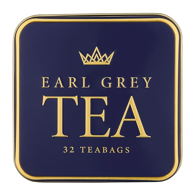 New English Teas Victorian Garden Tea Tin with 32 English Breakfast Teabags – Tapestry Inspired Tin with Decorative Pink Florals (Earl Grey)
