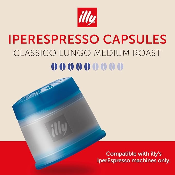 illy Coffee IperEspresso Capsules, Classico Lungo Medium Roast Coffee Pods, 100% Arabica, Premium Italian Blend, 18 Count, 6 Pack