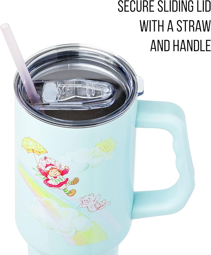 Silver Buffalo Strawberry Shortcake and Custard Stainless Steel Tumbler with Handle, Fits in Standard Cup Holder, 40 Ounces (Pack of 12)