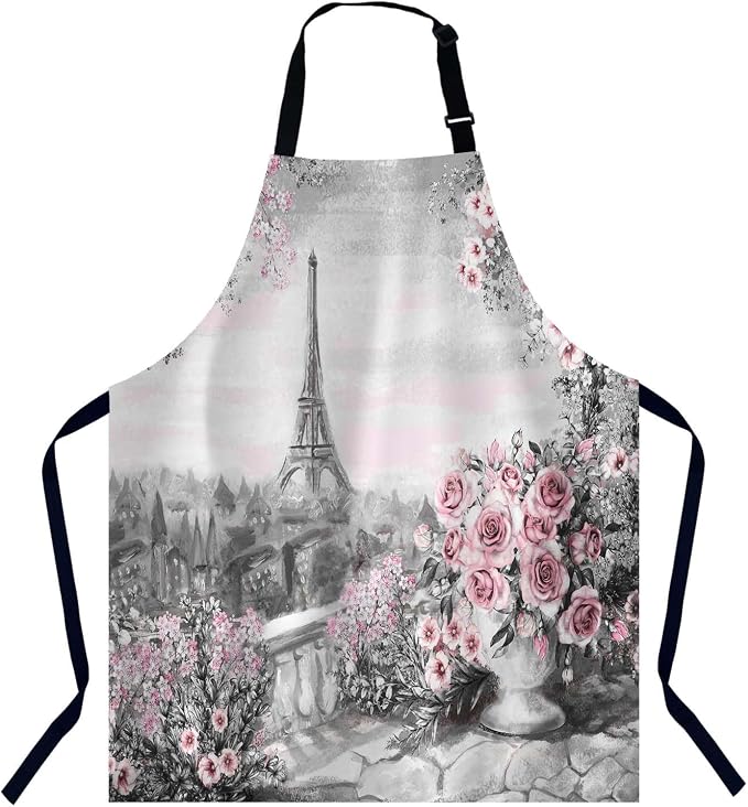 Gray and Pink Oil Painting for Paris Eiffel Tower Bib Apron with Adjustable Neck for Men Women,Suitable for Kitchen Cooking Chef Grill Bistro BBQ Apron by Unknown