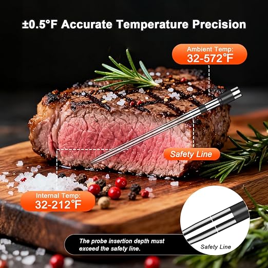 Wireless Meat Thermometer Digital 4 Probes - 800FT Bluetooth Food Thermometer for Cooking, NIST Certified Accuracy ±0.5°, Standalone Base Dual Probes for Kitchen Grill BBQ Oven Smoker Rotisserie