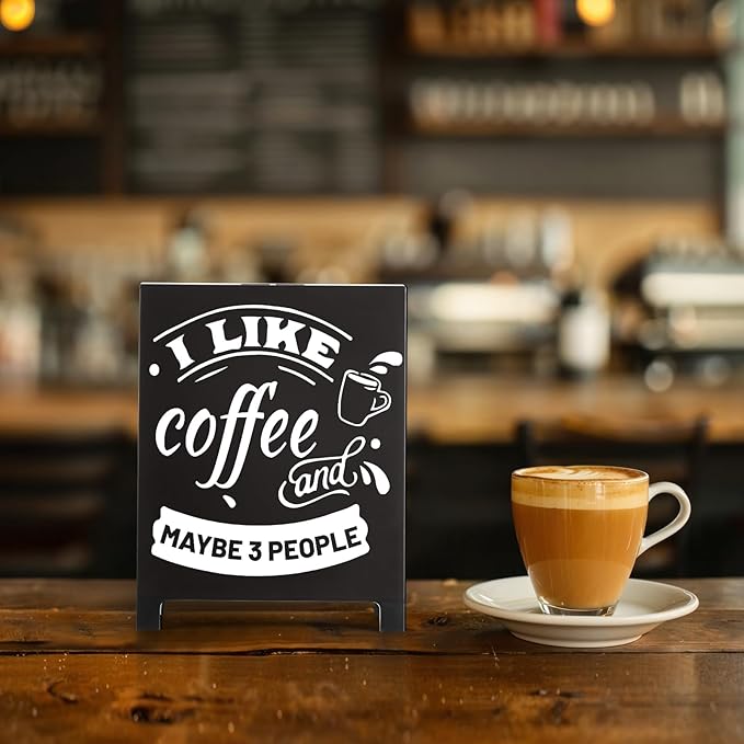 Coffee Bar Accessories Decor: Black Coffee Station Corner Decorations Sign for Kitchen Desk Shelf Tabletop
