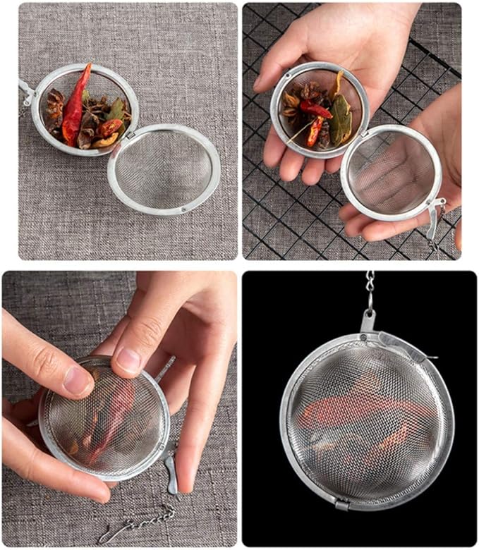 Mayata 3pcs Stainless steel fine mesh seasoning ball kitchen soup spice stew filter kitchen tool metal tea bag tea ball (3pcs Round Shape),Silver,5cm/6cm/7cm