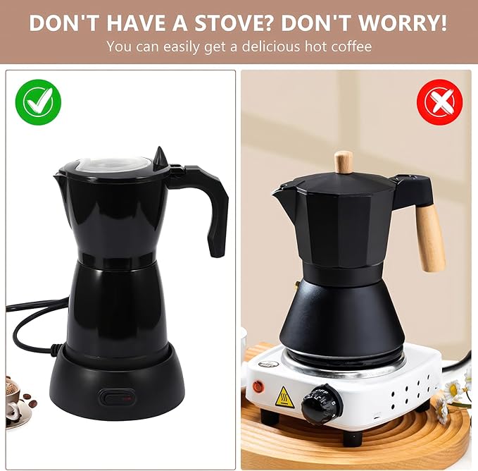 AOZBZ Coffee Pot Electric Espresso Coffe Maker, 300ml 6 Cups Aluminum Moka Pot with Overheat Protection and Detachable Base, Portable Italian Moka Maker, 450W, Black