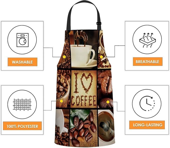 Coffee Concept Collage Apron for Women Men, Adjustable Apron Cooking Kitchen Chef Apron for Home Kitchen, Baking Gardening BBQ, Coffee House, Restaurant - Image 4