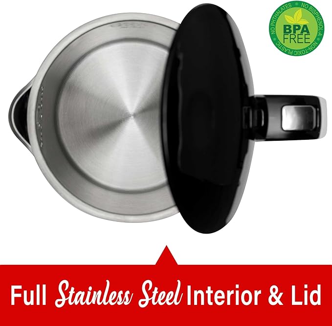 Brentwood 1100W 1.7L Cordless Cool Touch Digital Kettle with Stainless Steel Interior, Temperature Control with 4 Presets, 360° Base, Auto Shut-Off, Keep Warm, & Boil Dry Protection (Black, 7.2 Cups)