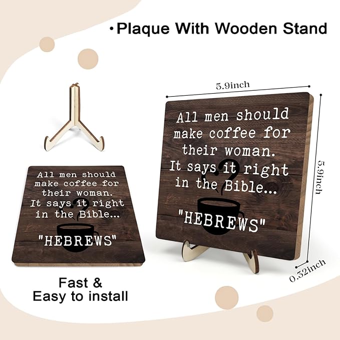 Vintage Coffee Bar Sign Plaque Signs for Coffee Station,Rustic Wooden Java Sign for Kitchen or Farmhouse Cafe Shelf,Fun Gifts for Friends,Dad,Mom 5.9"x5.9" -HEBREWS