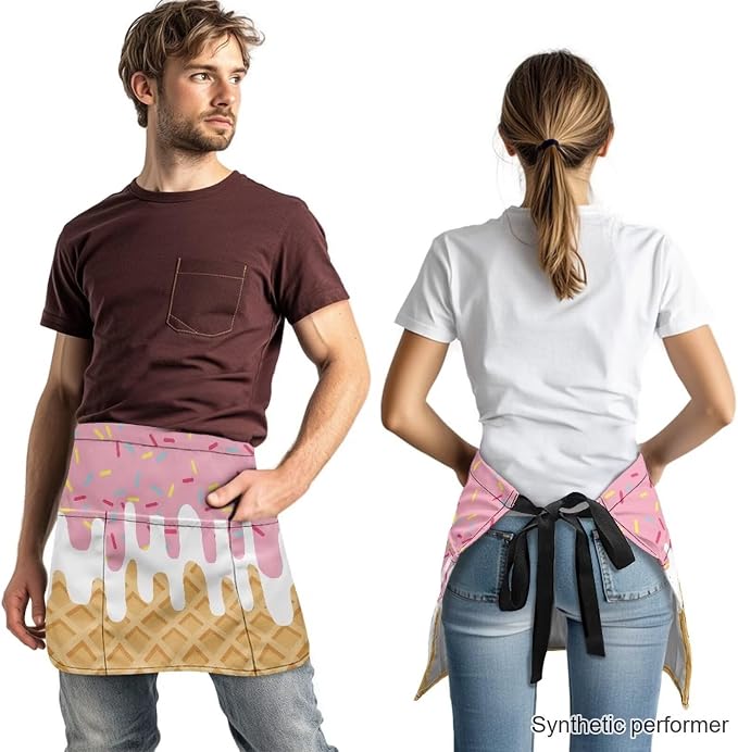 Waist Apron with 3 Pockets Waterproof 13 Inch Short Half Waist Aprons Women Men Server Aprons Waitress Waiter Apron - Image 2