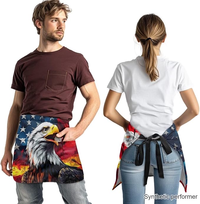 Waist Apron with 3 Pockets Waterproof 13 Inch Short Half Waist Aprons Women Men Server Aprons Waitress Waiter Apron - Image 2