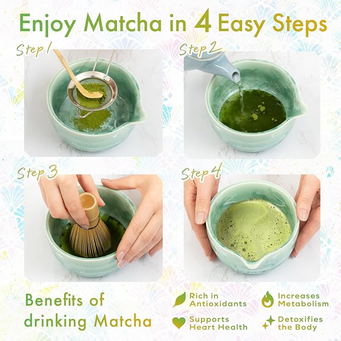 HIBINO Matcha Bowl | Japanese Crystal-Glazed Ceramic Matcha Tea Bowl with Spout | Traditional Matcha Chawan | Designed in Japan |「Crystal Shell Green」