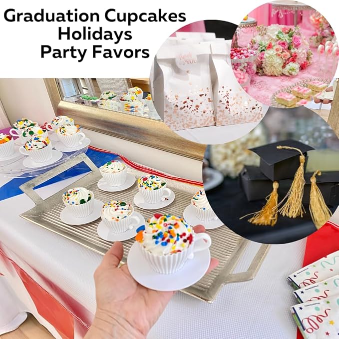 Evelots Baking Cupcake Molds - Silicone Teacup Set - 48 Pc Set - Oven-Safe - Nonstick - Muffin Cups for Bridal/Baby Shower, Birthday/Tea Party - 24 Cups & 24 Saucers - BPA Free