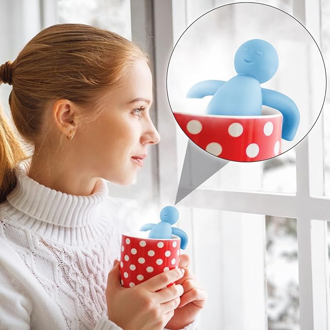 Hicarer 1 Piece Tea Infuser for Loose Tea Cute Fine Mesh Strainer Stainless Steel Filter Ball Diffuser Steeper for Teacups Teapots (Blue)